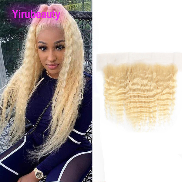 Malaysian Virgin Hair 13X4 Lace Frontal With Baby Hair Blonde Deep Wave 613# Color Kinky Curly Pre Plucked 613# Yirubeauty