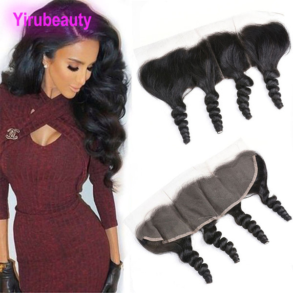 Brazilian Ear To Ear Loose Wave 13X4 Lace Frontal Peruvian Indian Malaysian Human Hair Free Part Loose Wave Frontal Closure Natural Black