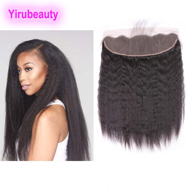 Indian Virgin Hair 9a Free Part Kinky Straight 13X4 Lace Frontal Human Hair Pre Plucked Kinky Straight Natural Black Yirubeauty