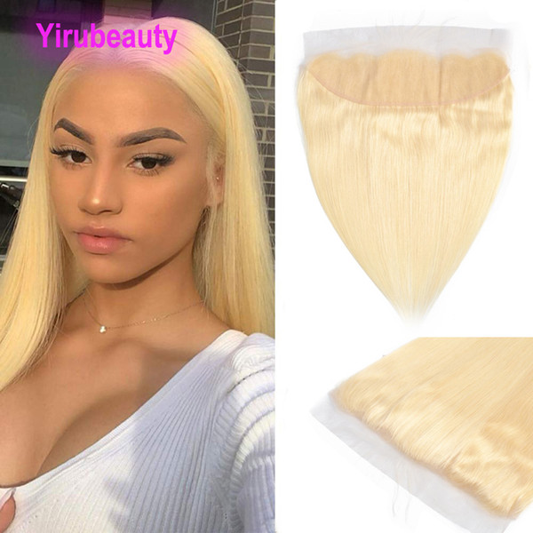 Indian Virgin Hair 13X4 Lace Frontal Silky Straight 613# Color Blonde Straight 13 By 4 Frontal Pre Plucked 100% Human Hair Yirubeauty 10-22