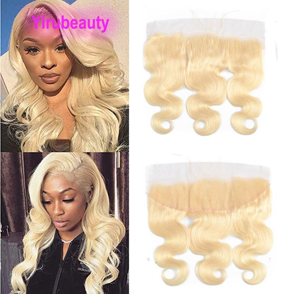 Peruvian Human Hair 13X4 Lace Frontal Pre Plucked Body Wave Blonde Color 613# 13 By 4 Frontal With Baby Hair 10-24inch