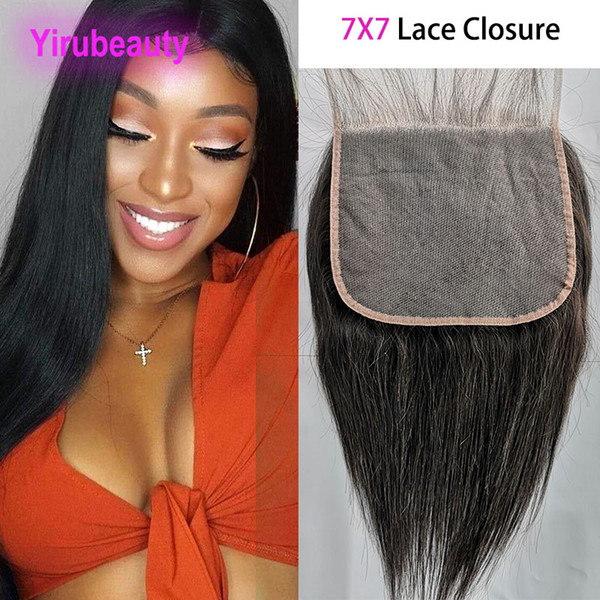 Peruvian Human Hair Products 7*7 Lace Closure With Baby Hair Top Closures Silky Straight Seven By Seven Lace Closure Middle Three Free Part