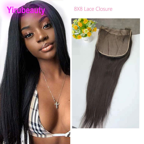 Indian Virgin Human Hair 8X8 Lace Closure Natural Color 8X8 Lace Size Body Wave Straight Top Closures 8 By 8 Hair Products