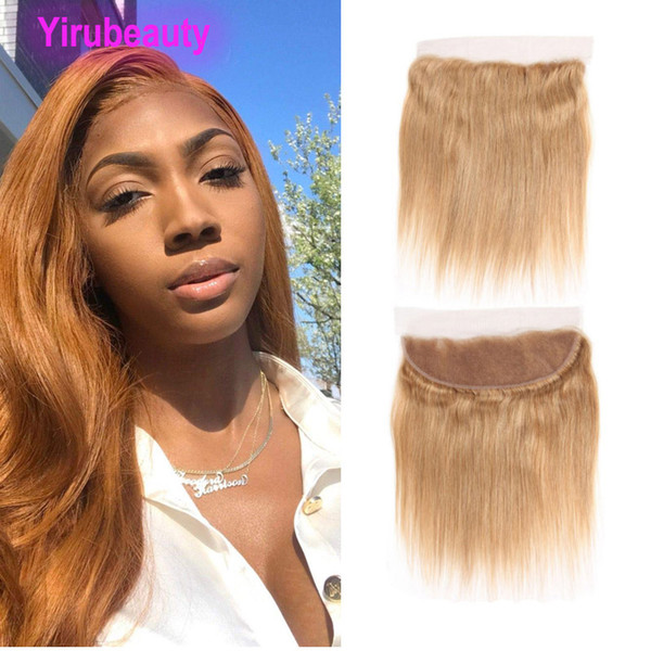 Brazilian Virgin Hair 27# Human Hair Straight 13X4 Lace Frontal With Baby Hair 27 Color Honey Blonde Silky Striaght 10-22inch