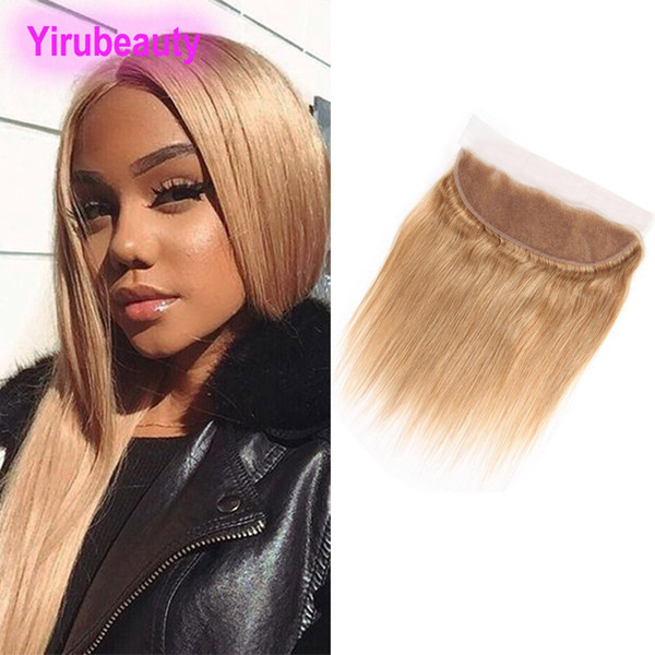 Peruvian Human Hair 13X4 Lace Frontal 27# Straight 13 By 4 Frontal Free Part 27 Color Honey Blonde Straight Cheap Closures 10-22inch