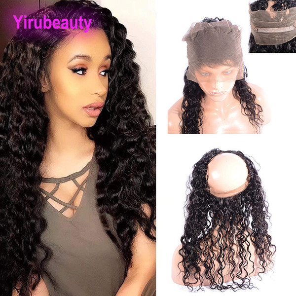 Indian Wholesale Water Wave 360 Lace Frontal 8-22inch Human Hair Lace frontal Baby Hair Natural Color Lace Closure Water Curly Top Closures