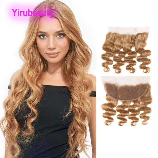 Peruvian Unprocessed Human Hair 13X4 Lace Frontal 27# Color Body Wave Thirteen By Four Closures 27# Honey Blonde Cheap Body Wave