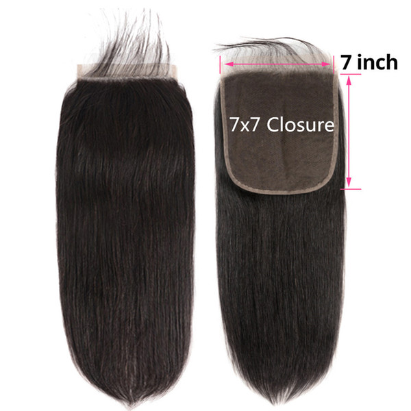 Leilabeauty hair Brazilian Straight 7x7 Closure Human Hair Lace Closure with Baby Hair Swiss Lace 8-22'' Natural Color Closure