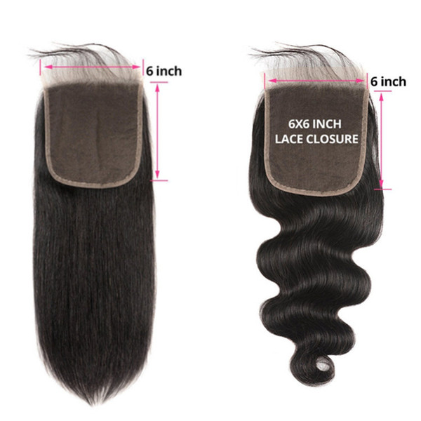 Virgin Brazilian Human Hair 6X6 Lace Closure Straight Body Wave Swiss Lace Remy Human Hair Extensions