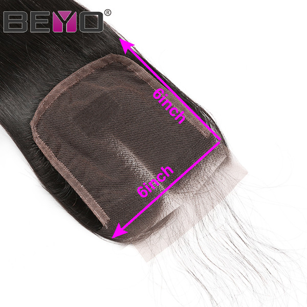 6x6 Lace Closure Straight Closure Brazilian Hair Human Hair Closure Three/Free/Middle Part Natural Color 8-20 Inch Remy Beyo