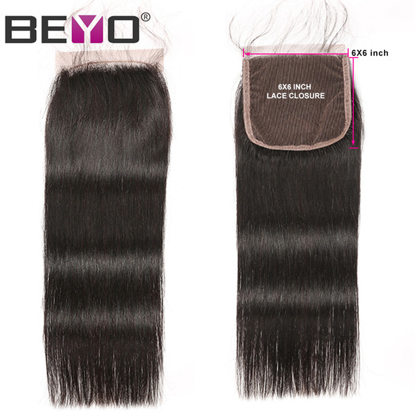 6x6 Lace Closure Straight Closure Raw Virgin Indian Hair Human Hair Closure Three/Free/Middle Part Natural Color 8-20 Inch Remy Beyo