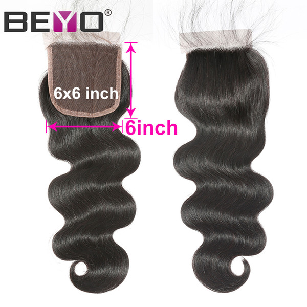 Pre Plucked Body Wave 6x6 Lace Closure Brazilian Hair Middle Part Human Hair Closure Free Part Closure Remy Beyo Hair