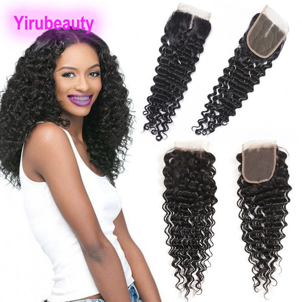 Peruvian 4X 4 Lace Closure Deep Wave 100% Unprocessed Human Hair Free Middle Three Part Deep Wave 4 X 4 Lace Closure