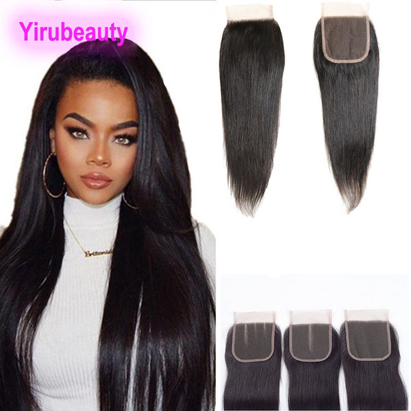 Straight Hair Natural Color Peruvian Virgin Hair 4 X 4 Lace Closure Silky Straight Middle Three Free Part