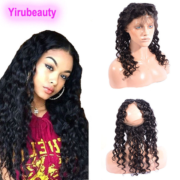 Brazilian Human Hair Deep Wave Curly 360 Lace Frontal Pre Plucked Natural Black Virgin Human Hair Wefts With Closure Frontal