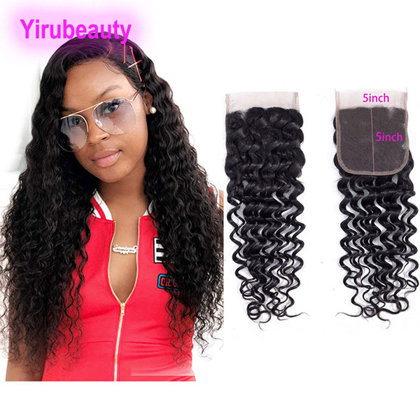 Brazilian Virgin Hair 5X5 Lace Closure Deep Wave Five By Five Lace Closure Middle Three Free Part Deep Curly 8-22inch