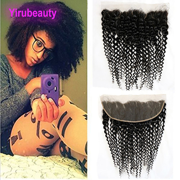 Malaysian Human Hair Extensions 3X4 Lace Frontal Kinky Curly Ear To Ear 50-80g/piece Kinky Curly Frontal Top Closures