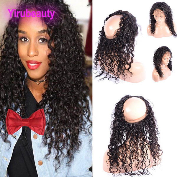 Brazilian Human Hair 360 Lace Frontal Water Wave Curly Lace Frontal With Baby Hair Closure Free Part Natural Black 8-22inch