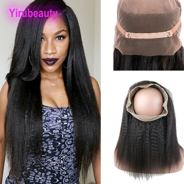 Indian Virgin Hair 360 Lace Frontal Pre Plucked Kinky Straight Natural Color Human Hair Pre Plucked Adjustable Band Lace Frontal 8-22inch