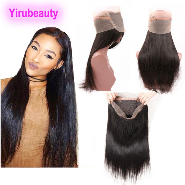 Peruvian Unprocessed Human Hair Adjustable Lace Band Pre Plucked 360 Lace Frontal Straight Hair Frontal Closures 8-20inch Straight Hair