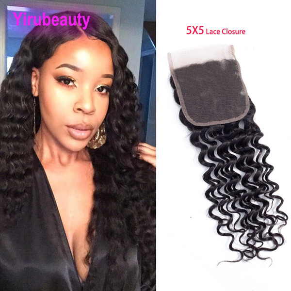 Indian Virgin Hair 5X5 Lace Closure Free Middle Three Part Deep Wave Five By Five Top Closure With Baby Hair