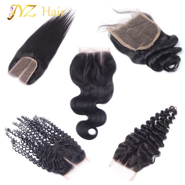 JYZ Top Closure Brazilian Peruvian Malaysian Human Hair Closure Body Wave Straight Deep Wave Loose Wave Kinky Curly 4x4 Lace Closure