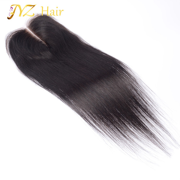 JYZ 100% Peruvian Human Hair lace Closure Top 4*4 Middle, Three ,Free Part Bleached Knots Straight Lace Closure