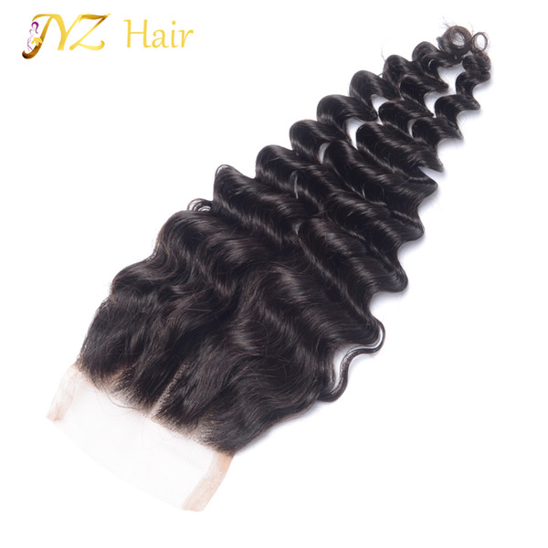 JYZ Unprocessed Brazilian Deep Wave Human Virgin Hair 4X4 Closure Deep Wave Lace Closure With Bleached Knots