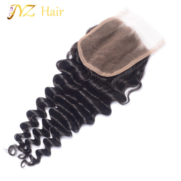 JYZ 4x4 Weft And Wavy Virgin Malaysian Lace Closure swiss lace Malaysian deep wave Closure Bleached Knots for black woman free ship