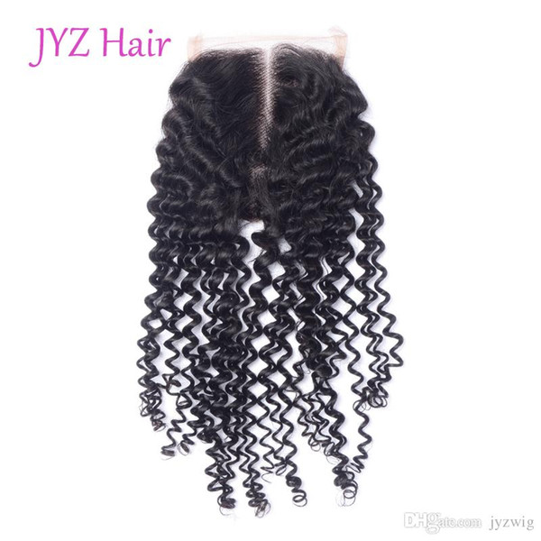 JYZ Best Quality 100% Human Hair Piece Brazilian Indian Peruvian Malaysian Kinky Curly Free Parting Middle Parting Three Part Lace Closures