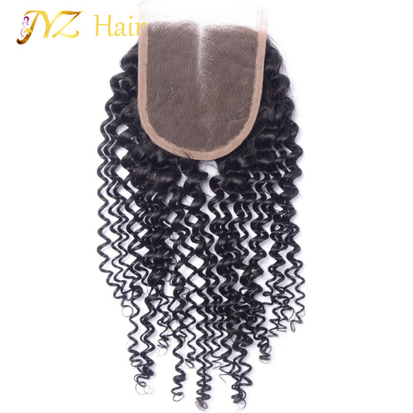 JYZ Cheap Free shipping Human hair Malaysian virgin hair kinky curly lace closure 4X4 size full and thick Free/Middle/three Part