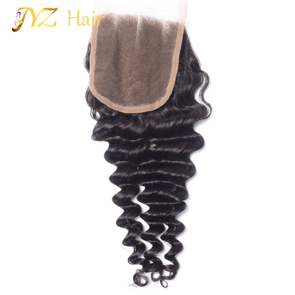 JYZ Peruvian Deep Wave Lace Closure Bleached Knots Cheap 4x4 Lace Closure Virgin Human Hair Free Part Three Part Middle Part