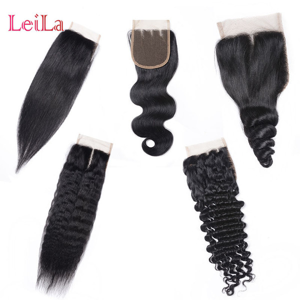 Brazilian Virgin Human Hair 4X4 Lace Closure Peruvian Malaysian Indian Mongolian Body Wave Straight Loose Deep Kinky Straight Closures