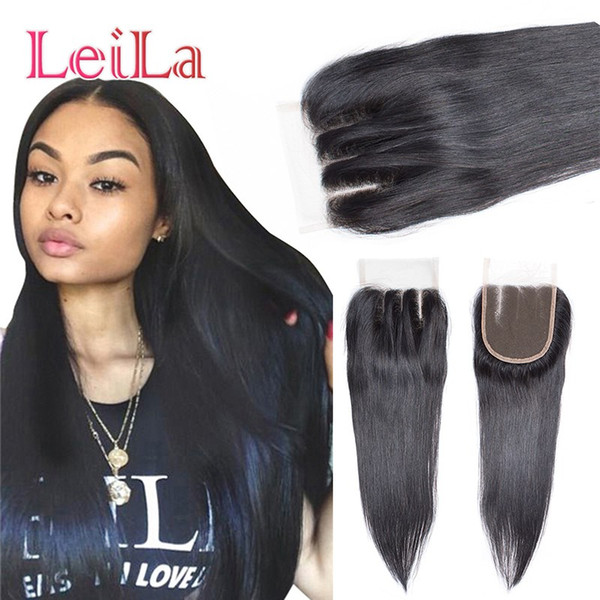 100% Real Unprocessed Brazilian Straight Hair Top Lace Closure 3 part 1B 4X4 Virgin Human Lace Closures Hair