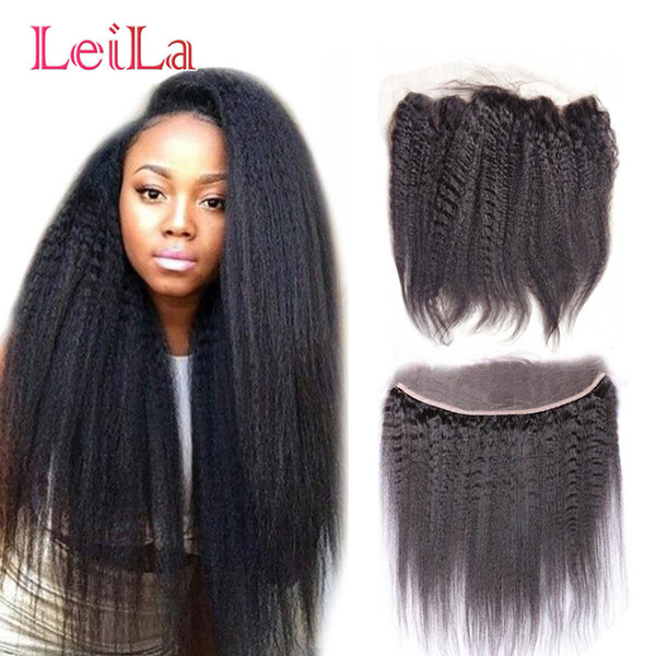 Brazilian Ear To Ear 13X4 Lace Frontal Leila Hair Kinky Straight Kinky Curly Pre Plucked Unprocessed Human Hair Yaki Natural Color 50-80/g