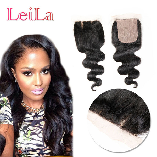 Peruvian Silk Base 4X4 Lace Closure Body Wave 100% Unprocessed Human Hair Body Wave Silk Base Bleached knots From Leilabeautyhair