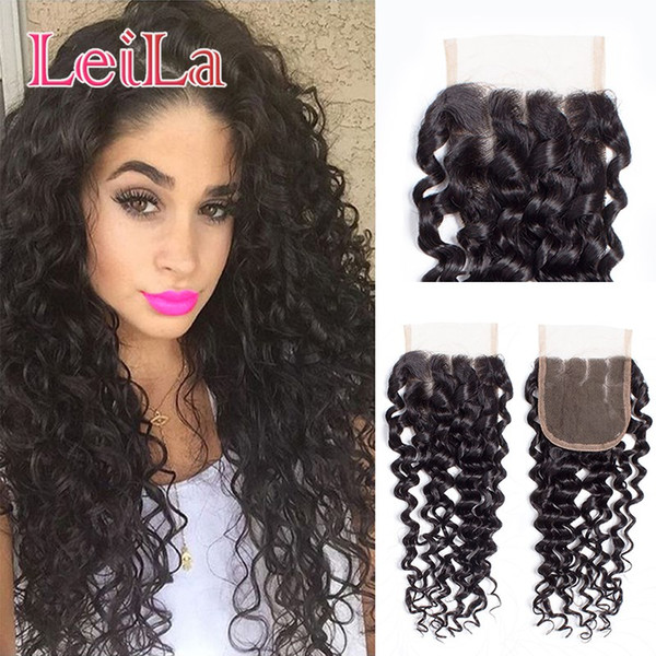 Brazilian Deep Wave 4X4 Lace Closure Middle Free Three Part Natural Color Unprocessed Human Hair