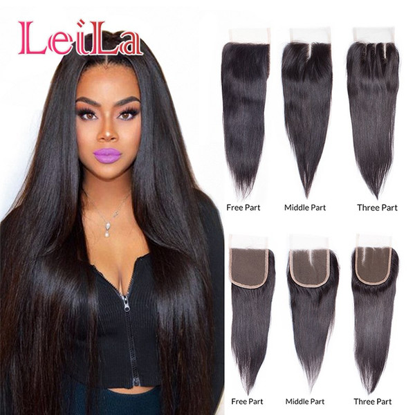 Peruvian Straight Hair Top 4X4 Lace Closure 3 part 1B Virgin Unprocessed silky Human Lace Closures Hair