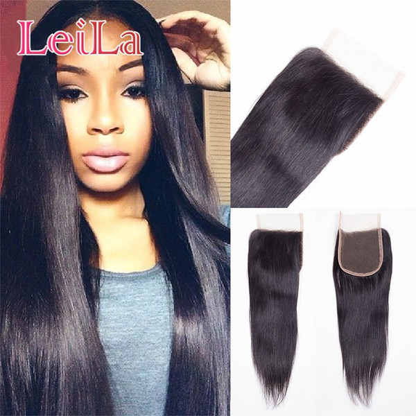 Indian Silky Straight Hair 4X4 Lace Closure Middle Free Three Part Natural Color Virgin Unprocessed silky Human Lace Closures Hair