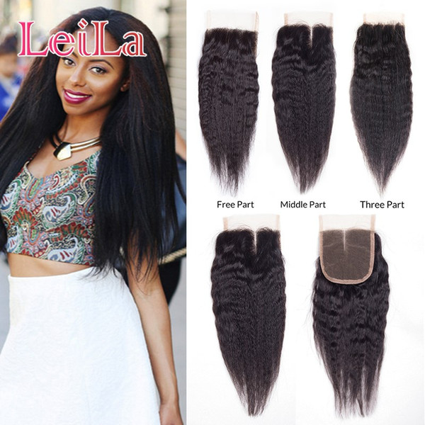 Peruvian Virgin Hair Lace Closure Kinky Straight Human Hair Closure Free Middle 3 Part Kinky straight Closure Leila Hair Products