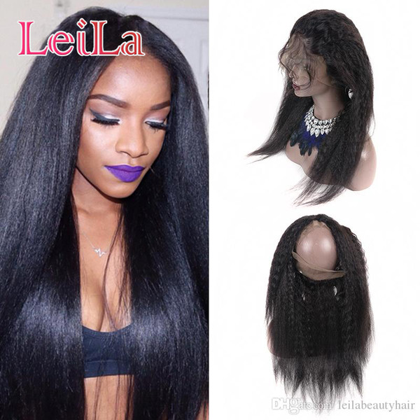 Afro Kinky Straight 360 Lace Frontal With Baby Hair Peruvian Virgin Hair Italian Coarse Yaki 22.5*4*2 Lace Band Frontal Closures