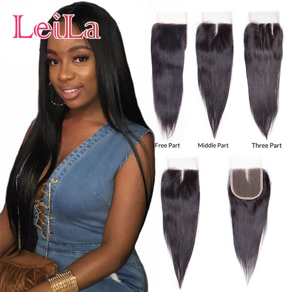 Malaysian Virgin Hair Straight Hair 4X4 Lace Closure Middle Free Three Part Natural Color Unprocessed silky Human Lace Closures