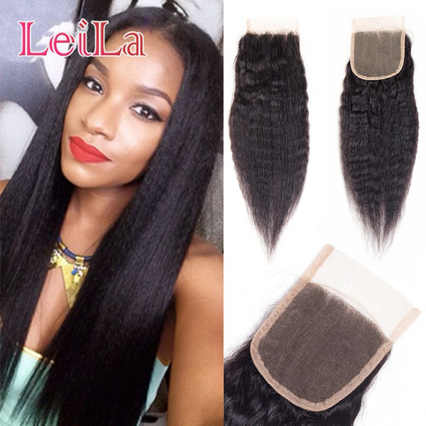 Malaysian Kinky Straight Virgin Hair Lace Closure Human Hair Closure 8 inch- 24inch Kinky straight 4X4 Closure