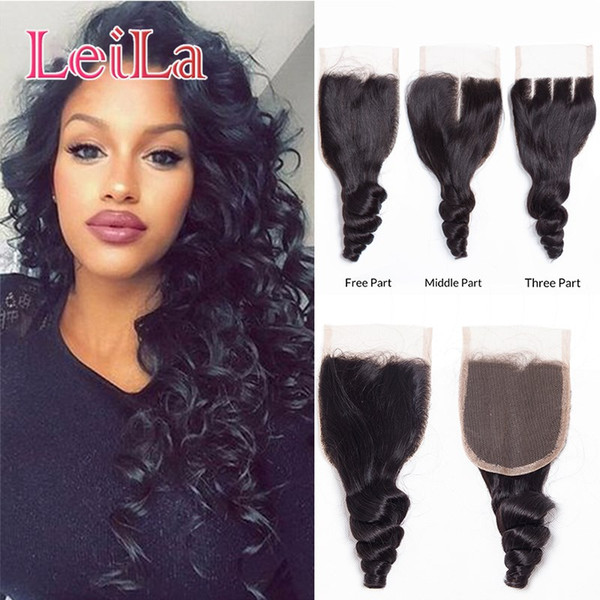 100% Human Hair Closure Brazilian Hair Lace Closure 8-22inch Loose Wave Closure Natural Color With Middle Free Three Part