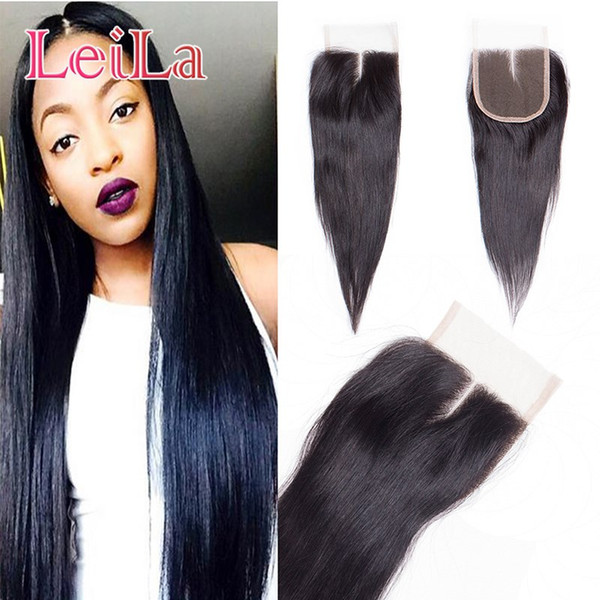 Mongolian 100% Unprocessed Human Hair Straight hair Silk 4X4 Lace Closure Top Closure 8-22inch