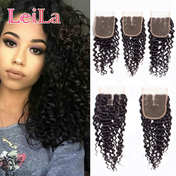 Mongolian Virgin Hair 4X4 Lace Closure Wet And Wavy Deep curly Top Closures Deep Wave 8-22inch Hair Products