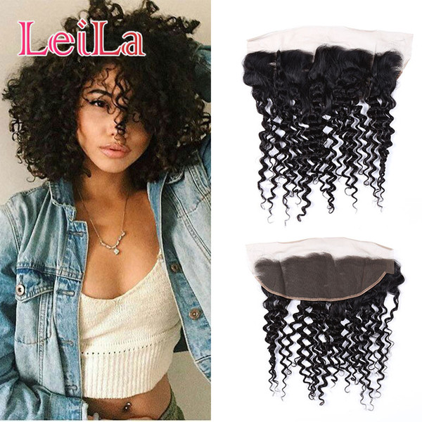 Brazilian Virgin Human Hair Lace Closure 13X4 Kinky Curly Lace Frontal Ear To Ear Baby Hair Extensions Natural Color