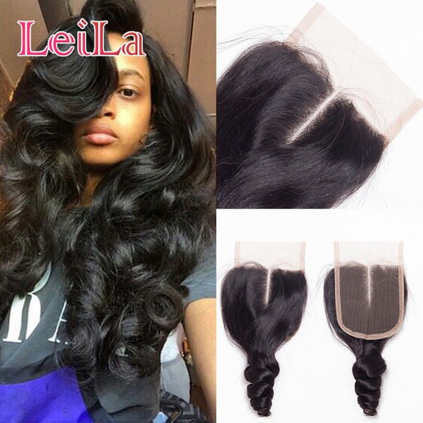 8-22inch 4*4 Loose Wave Top Lace Closure Natural Color Malaysian Human Hair Extensions Free Shipping Virgin Hair