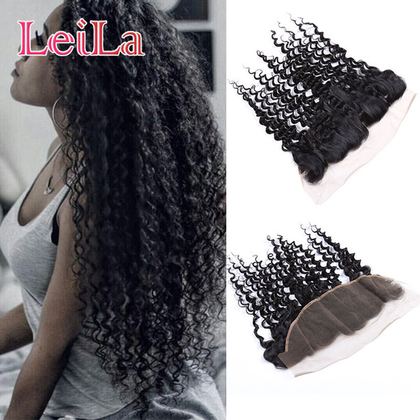 Indian Virgin Hair Kinky Curly 13X4 Lace Frontal With Baby Hair Curly Pre Plucked Natural Color Kinky Curly Leilabeautyhair