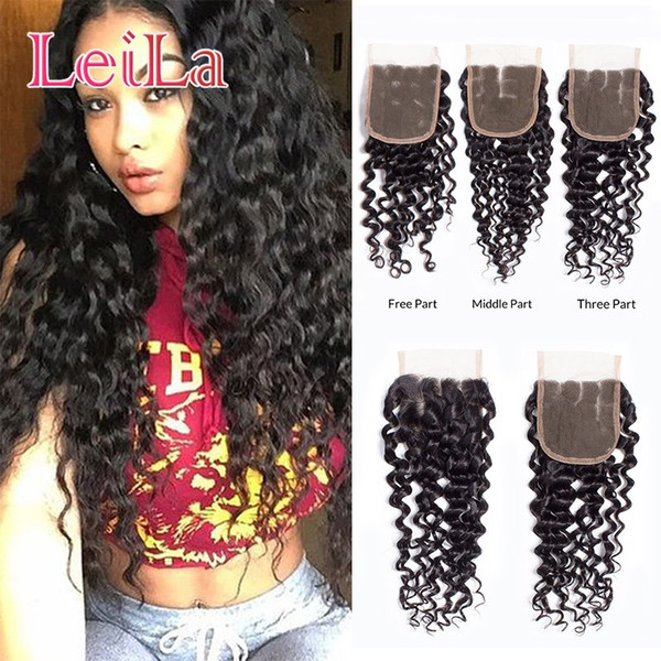 Virgin Hair Deep Wave 4X4 Lace Closure Indian 100% Unprocessed Human Hair Wet And Wavy Deep curly With Baby Hair